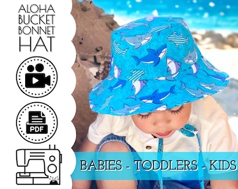 Bucket Hat Bonnet Sewing Pattern & VIDEO Tutorial | Printable PDF | Sprin g or Summer Hats | Baby, Toddler, Kids | Beginners | Boy, Girl