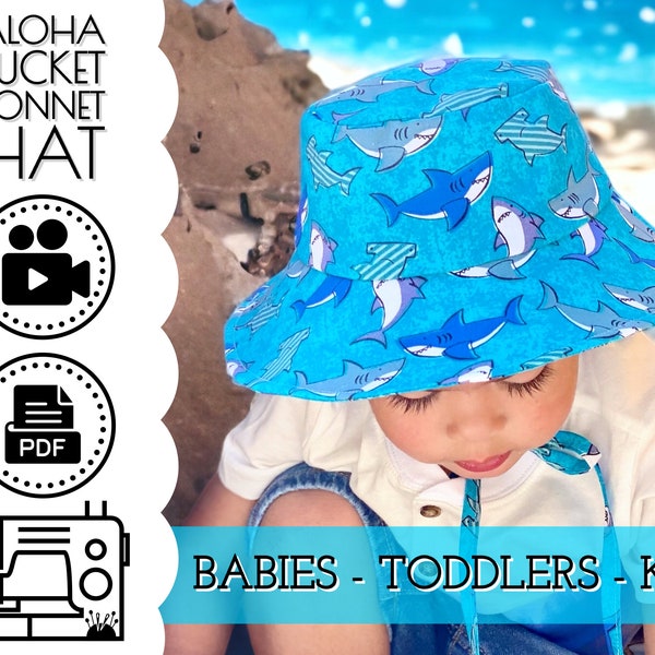 Bucket Hat Bonnet Sewing Pattern & VIDEO Tutorial | Printable PDF | Sprin g or Summer Hats | Baby, Toddler, Kids | Beginners | Boy, Girl