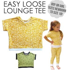 Modello di cucito per maglietta Easy Lounge e tutorial VIDEO / PDF stampabile / Regalo fai da te facile da cucire / Adatto ai principianti / Maglietta taglia 10 per neonati e bambini