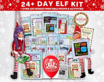 DELUXE 24 Day Elf Kit | Preplanned Christmas Elf Props, Signs & Activities | Bonus Printables + Editable Letters + ElfDOH Squishy Surprise