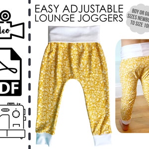 EASY Beginners Lounge Jogger Pants Sewing Pattern & Video Tutorial | Printable PDF | Newborn to Size 10 | Boy or Girl | Baby | Toddler Knit