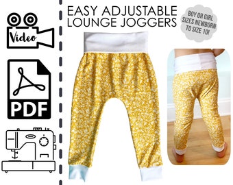 EASY Beginners Lounge Jogger Pants Sewing Pattern & Video Tutorial | Printable PDF | Newborn to Size 10 | Boy or Girl | Baby | Toddler Knit