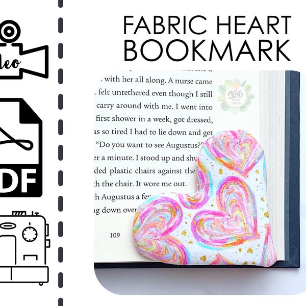 Fabric Heart Bookmark Sewing Pattern & VIDEO Tutorial | Printable PDF | Easy DIY Gift to Sew | Instant Download | Instructions | Book mark