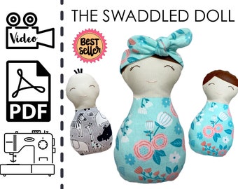 Swaddled Fabric Baby Doll Sewing Pattern & VIDEO Tutorial, Rag Doll, Soft, Beginners Project | PDF imprimable | Cadeau enfant bricolage facile à coudre