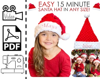 Easy 15 Minute Santa Hat Sewing Pattern & VIDEO Tutorial | Printable PDF | Gifts to Sew | Beginners Project | Baby, Toddler, Kids and Adults