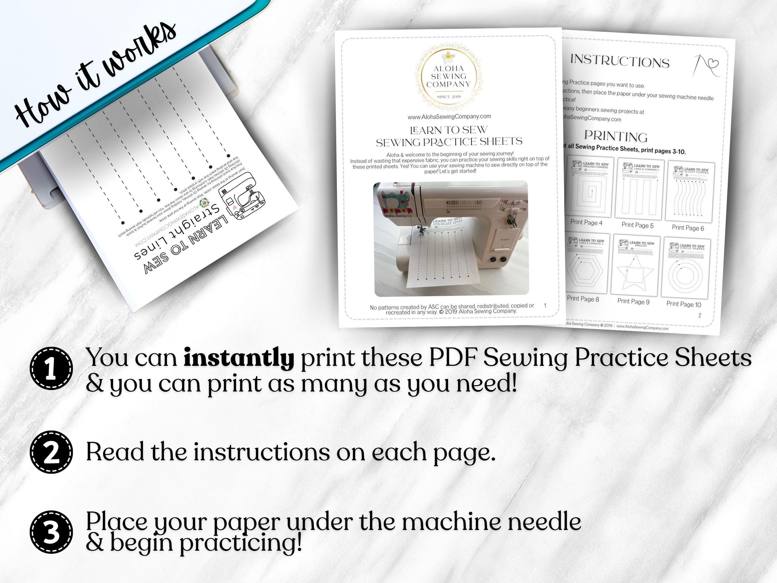 Learn to Sew Practice Sheets | Printable Sewing Patterns for Beginners ...