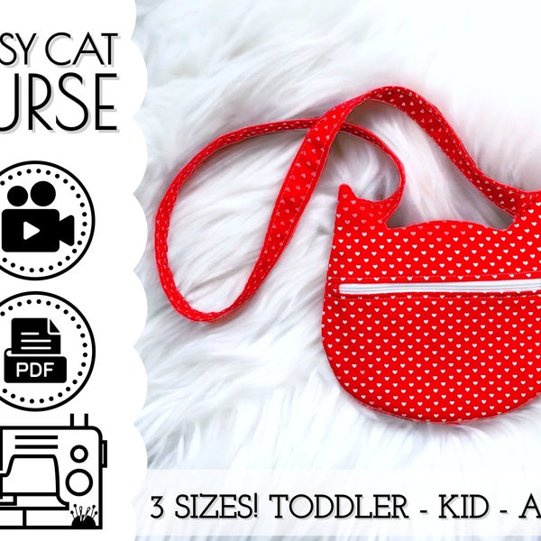 EASY Zippered Cat Purse Sewing Pattern & Video Tutorial | Printable PDF | Easy DIY Gift to Sew | Toddler Girls Adults | Beginners Project