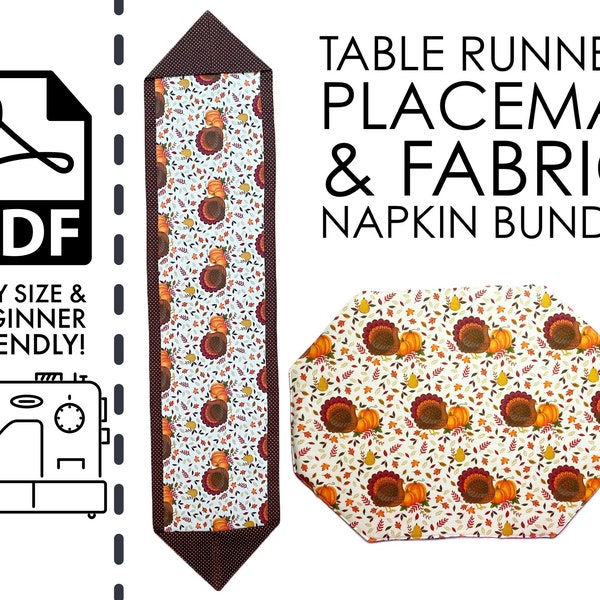 Table Decor BUNDLE Sewing Pattern & Tutorial | Printable PDF | Easy DIY Gift to Sew | Instant Download | Table Runner - Place Mat - Napkins