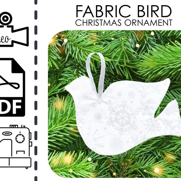 Fabric Bird Christmas Tree Ornament Sewing Pattern & VIDEO Tutorial | PDF | Easy DIY Holiday Decor Gift to Sew | Beginners Sewing Project
