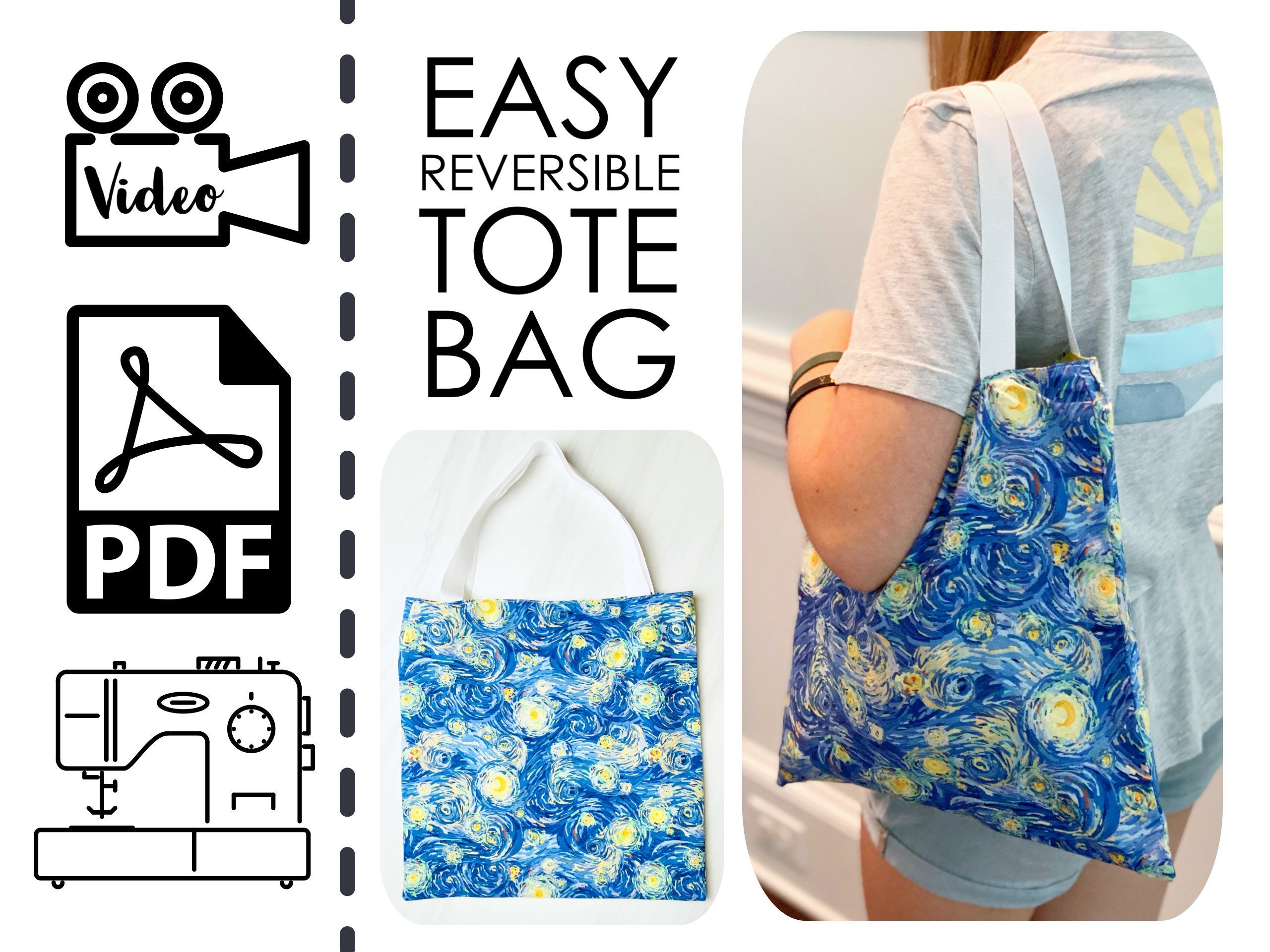 EASY Beginners Reversible Tote Bag Sewing Tutorial DIY Pattern