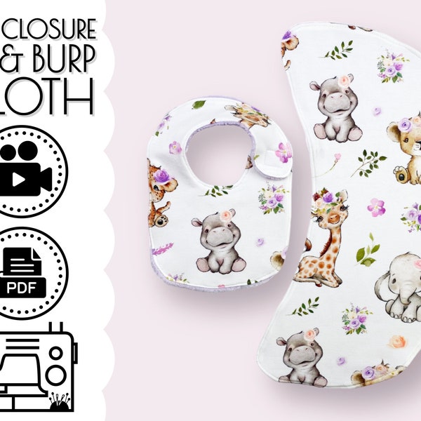 BUNDLE Side Closing Baby and Toddler Bib + Curved Moon Burp Cloth Sewing Pattern & Tutorial | Easy DIY Baby Shower Gift to Sew Boys or Girls