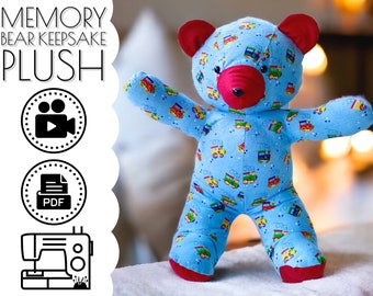 Memory Teddy Bear Keepsake Plush Sewing Pattern & VIDEO Tutorial | Printable PDF | DIY Kids Gift to Sew | Keepsake Project | Stuffed Animal