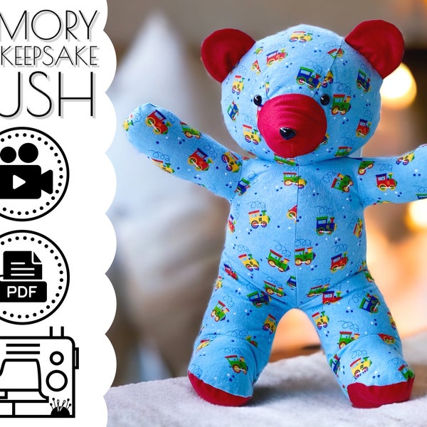 Memory Teddy Bear Andenken Plüsch Schnittmuster & VIDEO Tutorial | Druckbare PDF | DIY Kinder Geschenk zum Nähen | Andenken Projekt | Kuscheltier