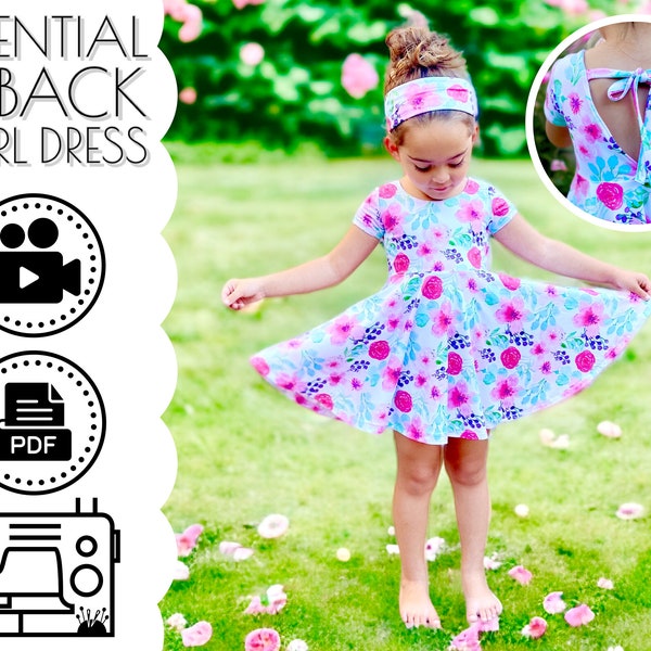 Patron de couture et tutoriel vidéo pour bébés et filles. PDF imprimable | Robe d'été en tricot | Débutants | 3M à 10A