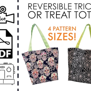 EASY Beginners Reversible Trick or Treat Tote Bag Sewing Tutorial DIY Pattern Halloween Bag PDF Beginner Sewing Project image 1