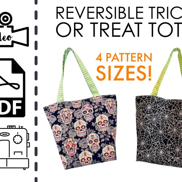 EASY Beginners Reversible Trick or Treat Tote Bag Sewing Tutorial | DIY | Pattern | Halloween Bag | PDF | Beginner Sewing Project