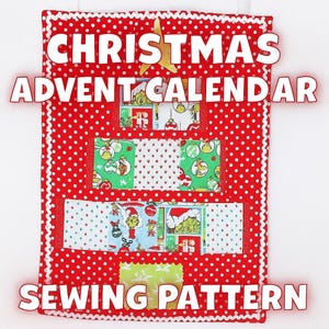 Calendrier de l'Avent 12 jours de Noël à suspendre avec poches, patron de couture et tutoriel vidéo | PDF imprimable | Cadeau bricolage facile à coudre | Arbre en tissu