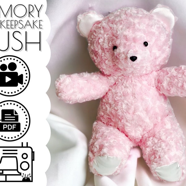 Memory Teddy Bear Keepsake Patron de couture en peluche et tutoriel vidéo | PDF imprimable | Cadeau enfant DIY à coudre | Projet souvenir | Animal en peluche