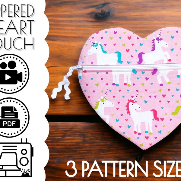 Zippered Heart Pouch or Purse Sewing Pattern & VIDEO Tutorial | Printable PDF | Easy DIY Beginners Gift to Sew | Toddlers. Girls, Women