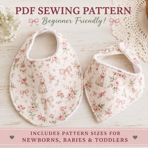 Paquete de patrones de costura para baberos de bebé / Tutorial en PDF para hacer tú mismo / Descarga digital / Recién nacido / Niño pequeño / Instrucciones / 3 tamaños / Regalo para baby shower