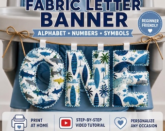 Fabric Letter Banner PDF Sewing Pattern | Alphabet, Numbers & Symbols | 4 + 6 Inch Sizes | Includes Step-by-Step How to Sew Tutorial