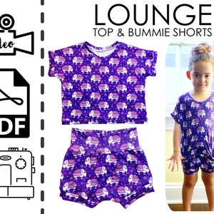 Lounge Top et Bummie Shorts BUNDLE Patron de couture et tutoriel vidéo PDF imprimable Cadeau bricolage facile à coudre Bébé, tout-petit, filles N à Sz 6 image 1