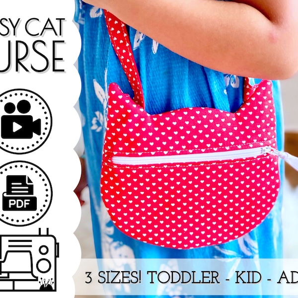 EASY Zippered Cat Purse Sewing Pattern & Video Tutorial | Printable PDF | Easy DIY Gift to Sew | Toddler Girls Adults | Beginners Project