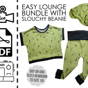 Lounge Sewing Pattern Bundle & VIDEO Tutorials | Printable PDF | Easy DIY | Instant Download | Lounge Top, Jogger Pants, Beanie Hat for kids