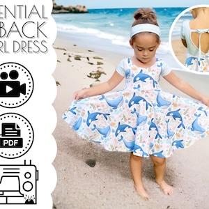 Girls Essential Tie Back Twirl Sun Dress Sewing Pattern & VIDEO Tutorial | Printable PDF | Knit | Beginners | Open Back | Summer | 3M to 10Y