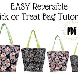 EASY Beginners Reversible Trick or Treat Tote Bag Sewing Tutorial | DIY | Pattern | Instructions | PDF | Beginner Sewing Project | Gift Bags