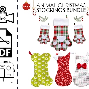 Pet Christmas Stockings Bundle of Sewing Patterns with VIDEO Tutorials | Printable PDF | Easy DIY Gift to Sew | Dog | Cat | Paw | Paw Print