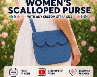 Adult Scallop Purse PDF Sewing Pattern | Sew Your Own Handbag, Shoulder Bag or Crossbody | Beginner Video Tutorial | Christmas Gift to Sew