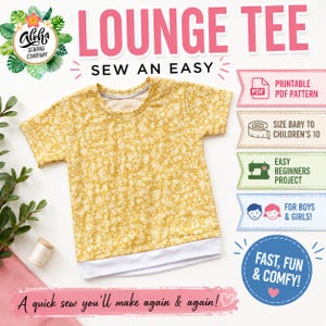 Easy Lounge Tee Sewing Pattern & VIDEO Tutorial | Printable PDF | Easy DIY Gift to Sew | Beginner Friendly | Newborn to Kids Size 10 Shirt