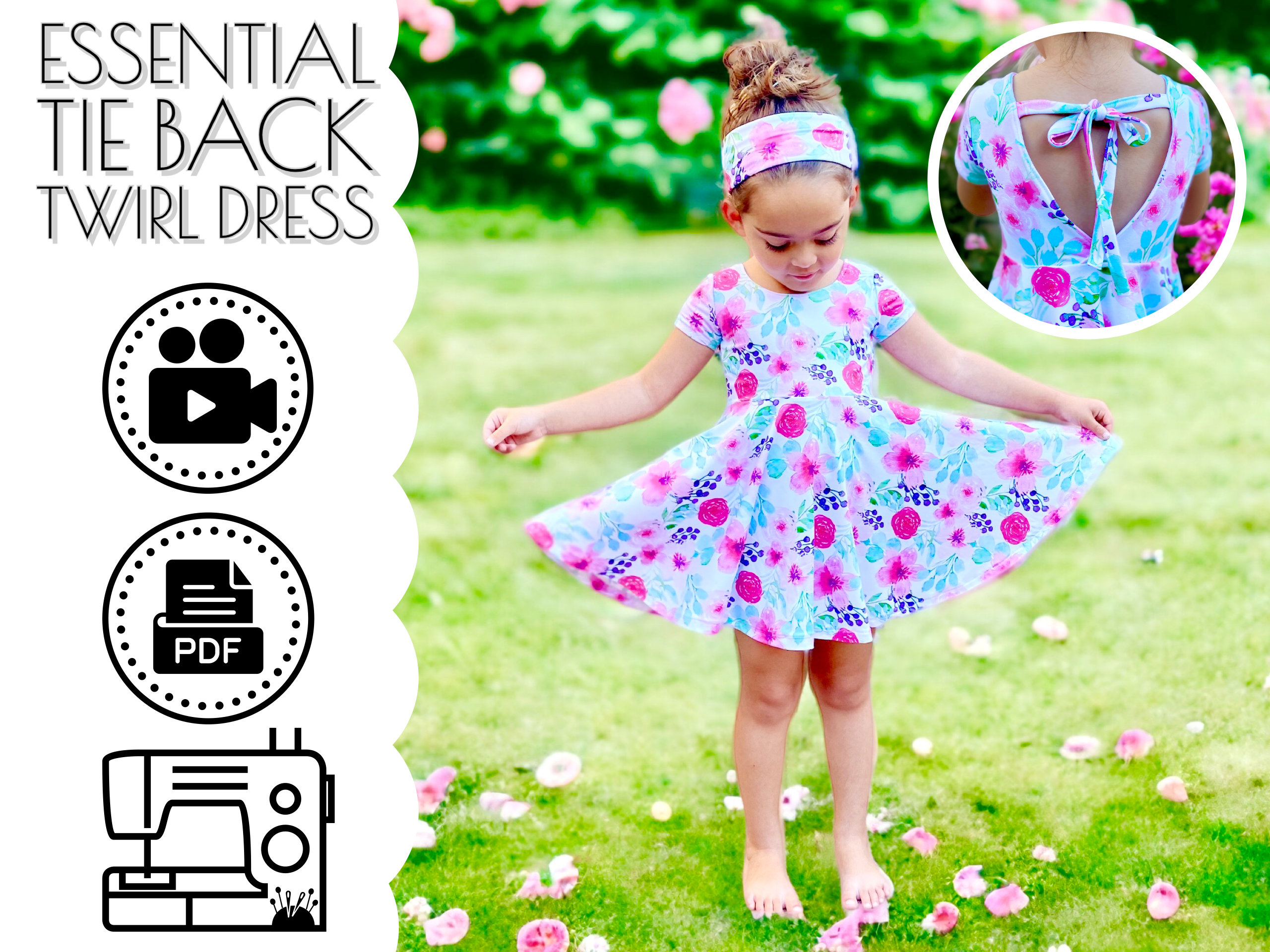 Patrón de costura y videotutorial para vestido con lazo en la espalda para bebés y niñas / PDF imprimible / Vestido de verano tejido / Principiantes / De 3 meses a 10 años