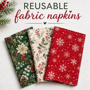 Fabric Napkins Sewing Pattern PDF + Tutorial | Reusable Cloth Napkin in Adult & Kids Sizes | Back to School or for Thanksgiving or Christmas