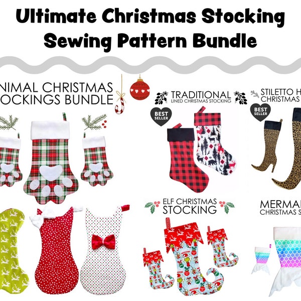 Ultimate Christmas Stocking Sewing Pattern BUNDLE with Tutorials | PDF | Easy DIY Holiday Decor Gift to Sew | Beginners Sewing Project