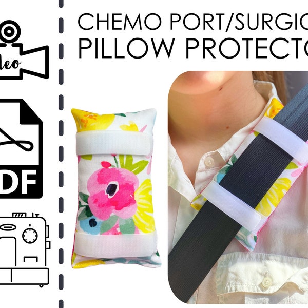 Chemo Port Seat belt Pillow Cushion Sewing Pattern & VIDEO Tutorial | Printable PDF | Easy Cancer Gift to Sew | Hospital | Shoulder Surgery