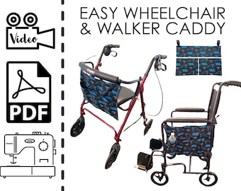 Walker and Wheelchair Caddy Organizer Sewing Pattern & VIDEO Tutorial | Printable PDF | Easy DIY Christmas Gift to Sew | Drink Book Holder