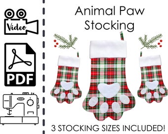 Animal Paw Stocking Sewing Pattern & Tutorial | Christmas | Holiday | Easy DIY | Dog Gift to Sew | PDF | Instant Download | Cat Fur Baby Pet