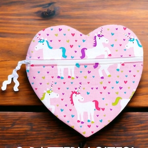 Patrón de costura para bolso o monedero con cremallera en forma de corazón y videotutorial / PDF imprimible / Regalo fácil de coser para principiantes / Para niños pequeños, niñas y mujeres