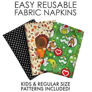 Fabric Napkins Sewing Pattern PDF + Tutorial | Reusable Cloth Napkin in Adult & Kids Sizes | Back to School or for Thanksgiving or Christmas