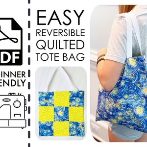 EASY Beginners Reversible Quilted Tote Bag Sewing Tutorial | DIY | Pattern | Instructions | PDF | Purse | Quilt | Learn | Shopping Bag Boho