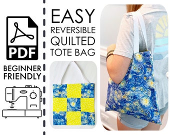 Tutorial de costura FÁCIL para principiantes: Bolso de mano acolchado reversible / Hazlo tú mismo / Patrón / Instrucciones / PDF / Bolso / Acolchado / Aprende / Bolso de compras Boho