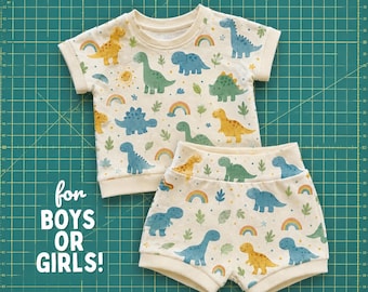 Baby & Kids Lounge Set Sewing Pattern + VIDEO Tutorial | Shirt + Shorts PDF | Pajamas or Playwear | Beginner Friendly | Sizes Newborn to 6Y