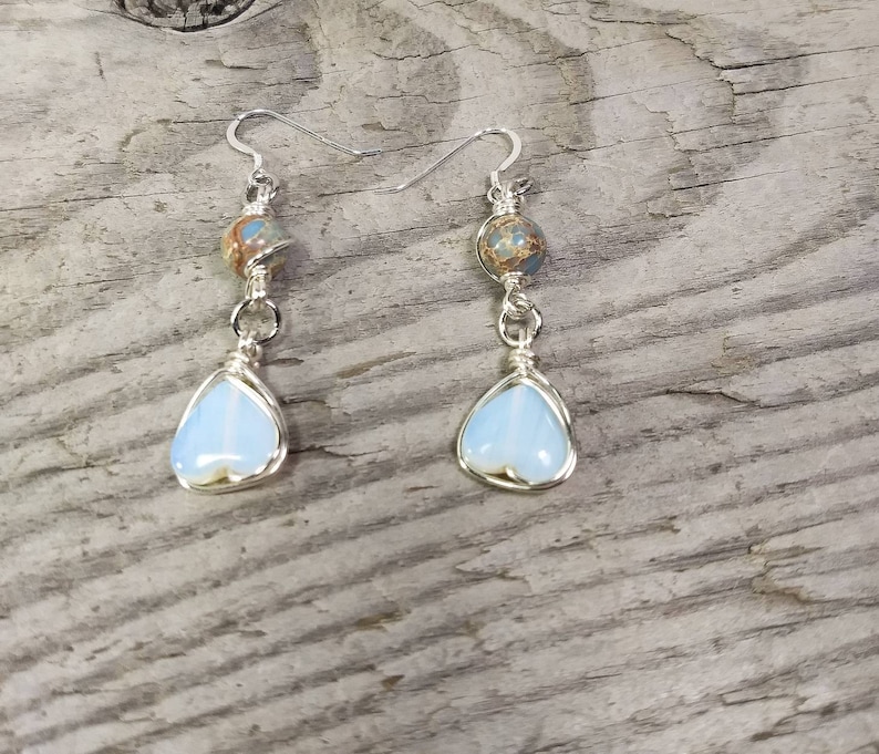 Dangle Earrings Heart Strand Bracelet Moonstone Heart Jewelry Set Gemstone Jewelry Boho Chic Jewelry Beaded Jewelry Handmade Jewelry.