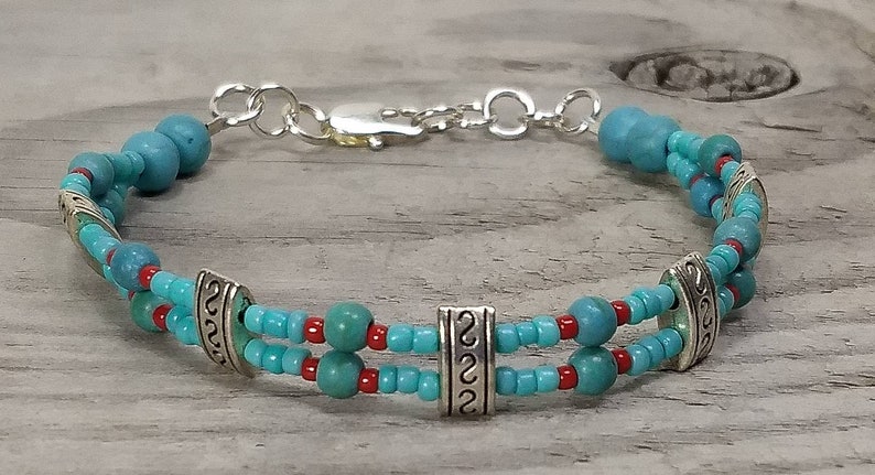 Tibetan BraceletTurquoise BraceletBeaded BraceletBoho BraceletGemstone BraceletDainty JewelryDouble Strand BraceletHandmade Jewelry.