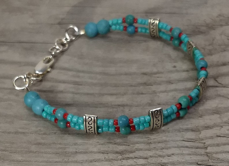 Tibetan BraceletTurquoise BraceletBeaded BraceletBoho BraceletGemstone BraceletDainty JewelryDouble Strand BraceletHandmade Jewelry.