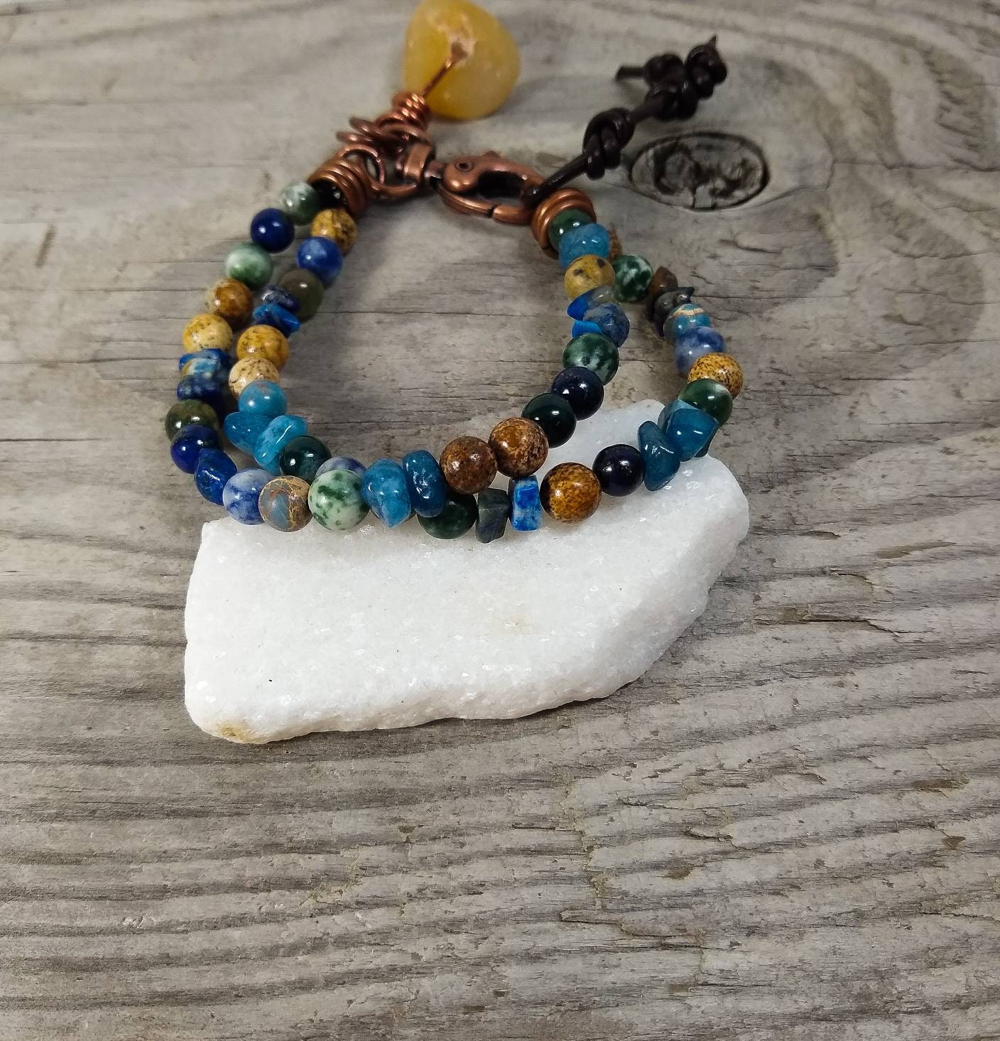 Beach Stone Jewelry Set Strand Bracelet Dangle Earrings | Etsy