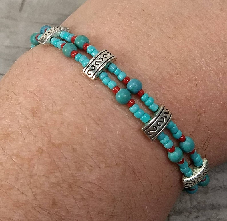 Tibetan BraceletTurquoise BraceletBeaded BraceletBoho BraceletGemstone BraceletDainty JewelryDouble Strand BraceletHandmade Jewelry.