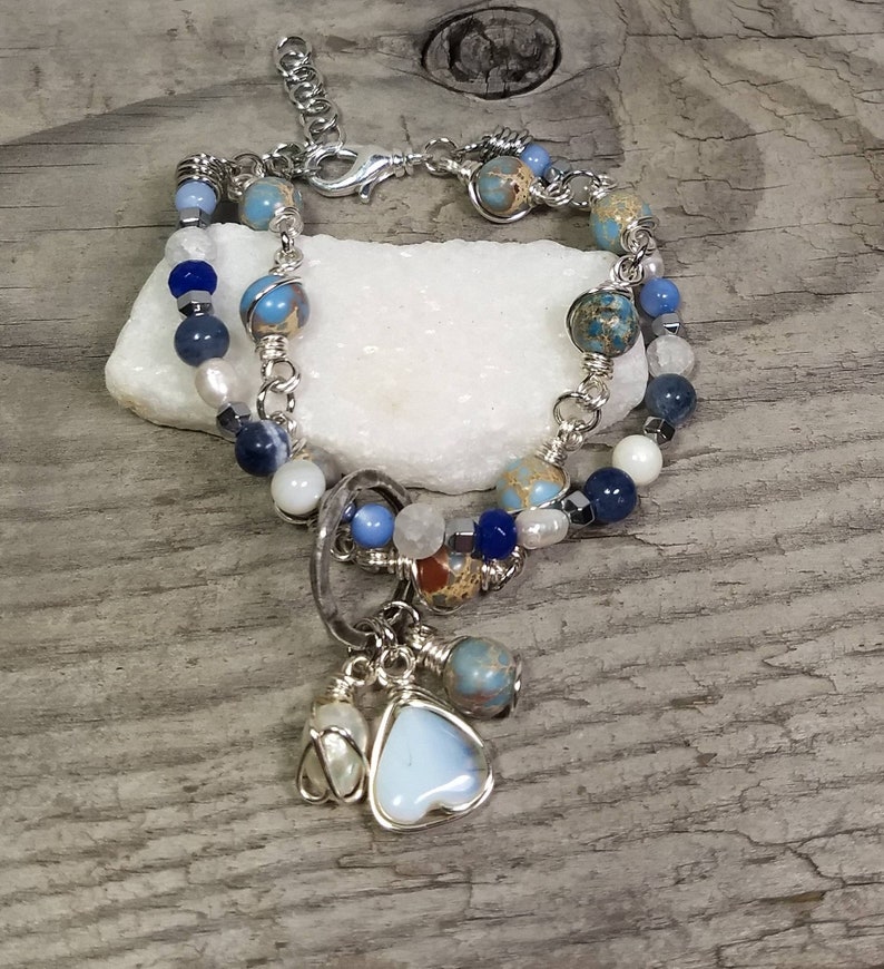 Dangle Earrings Heart Strand Bracelet Moonstone Heart Jewelry Set Gemstone Jewelry Boho Chic Jewelry Beaded Jewelry Handmade Jewelry.